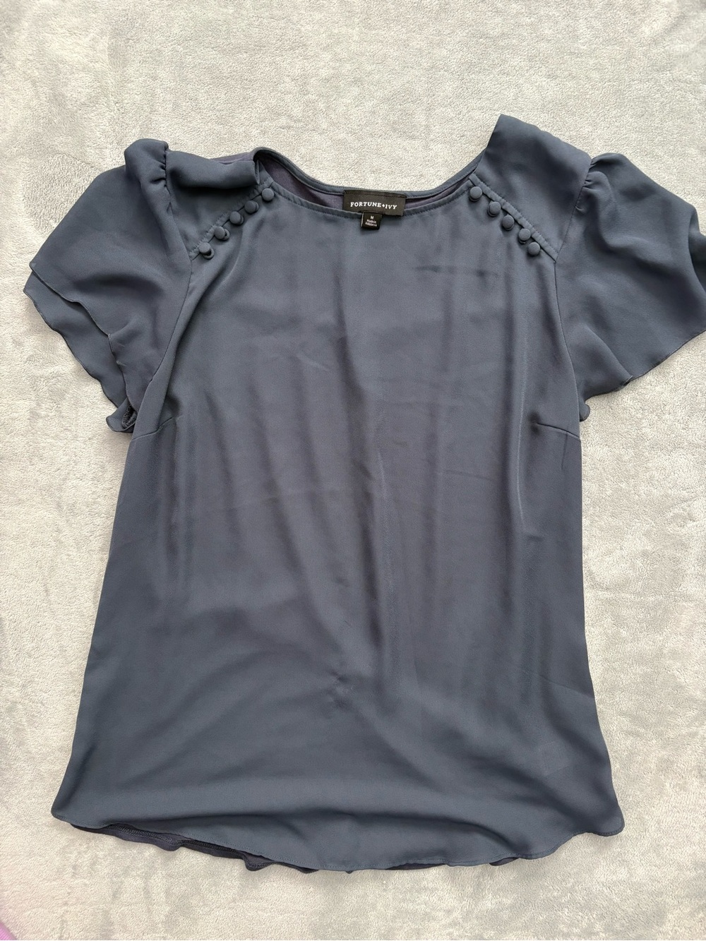 Navy Button-Shoulder Short Sleeve Blouse